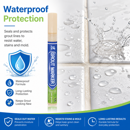 Grout Pen Light Grey Tile Paint Marker: Waterproof Grout Paint, Tile Grout Colorant and Sealer Pen - Light Grey, Narrow 5mm Tip (7mL)
