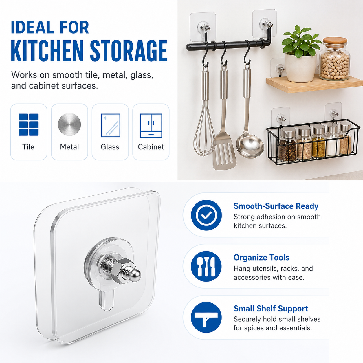 BUY 10 GET 10 FREE 20PCS Adhesive Frame Hooks Wall Mount Self-Adhesive Hooks Suitable for Bathroom and Kitchen Decoration