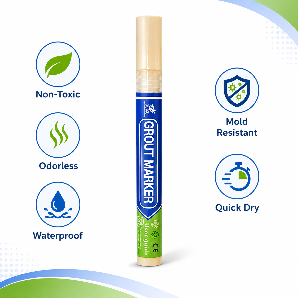 Grout Pen Light Grey Tile Paint Marker: Waterproof Grout Paint, Tile Grout Colorant and Sealer Pen - Light Grey, Narrow 5mm Tip (7mL)