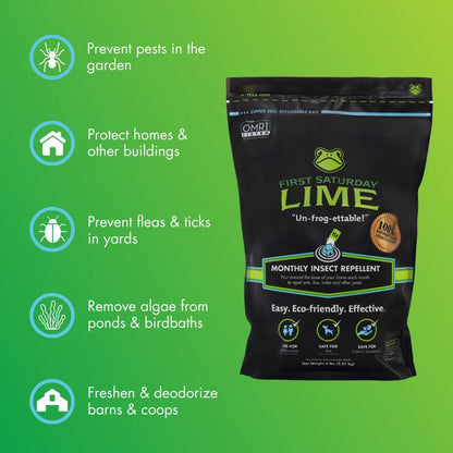 First Saturday Lime Insect Repellent, Multi-Purpose Pet Friendly Pest Control & Deodorizer for Home, Garden, Yard & Chicken Coop