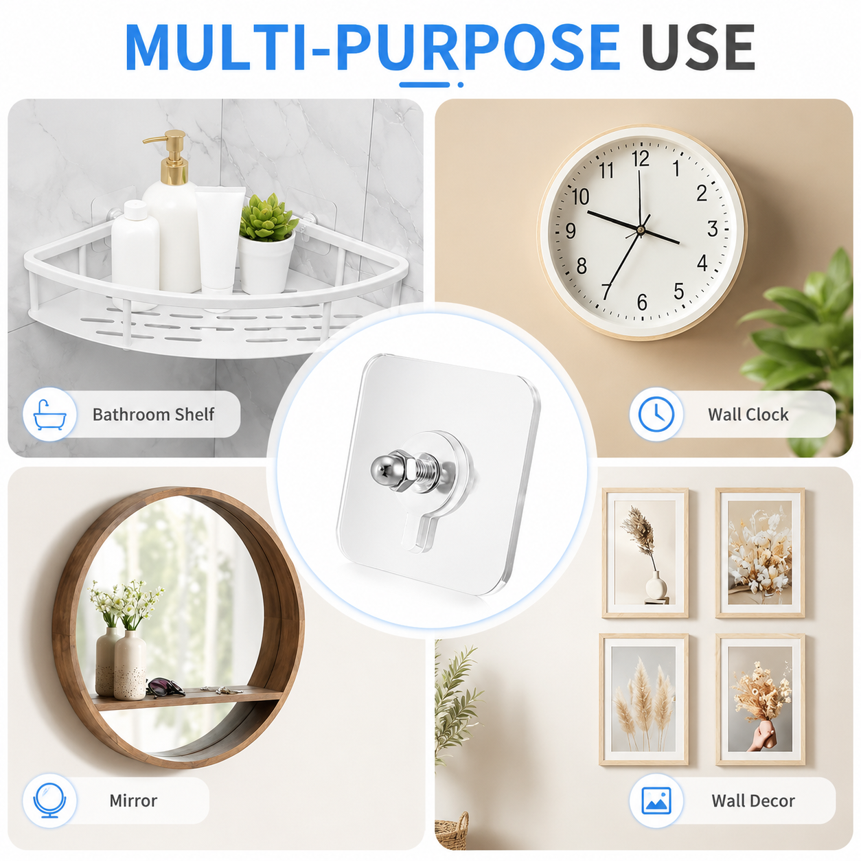 BUY 10 GET 10 FREE 20PCS Adhesive Frame Hooks Wall Mount Self-Adhesive Hooks Suitable for Bathroom and Kitchen Decoration