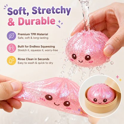 🔥Glitter Dumpling Squishy with Box, Soft Sensory Squeeze Toy for Stress Relief, Mystery Glitter Dumplings, Decompression Dough, Not Blind Box, You Can Choose Your Favorite Color Freely