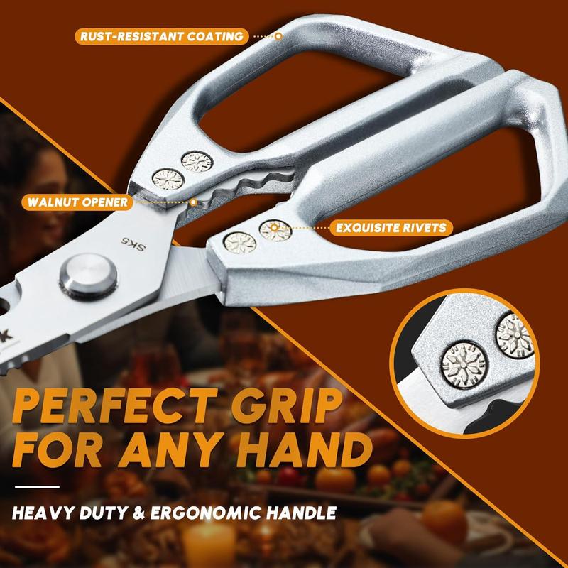 Kitchen Scissors All Purpose -FallFreshness- Stainless Steel Kitchen Shears, Sharp Silver Meat Scissors, Dishwasher Safe, Poultry Shears, Japanese Cooking Scissors for Food, Chicken Bones, and Turkey, Christmas Gift!