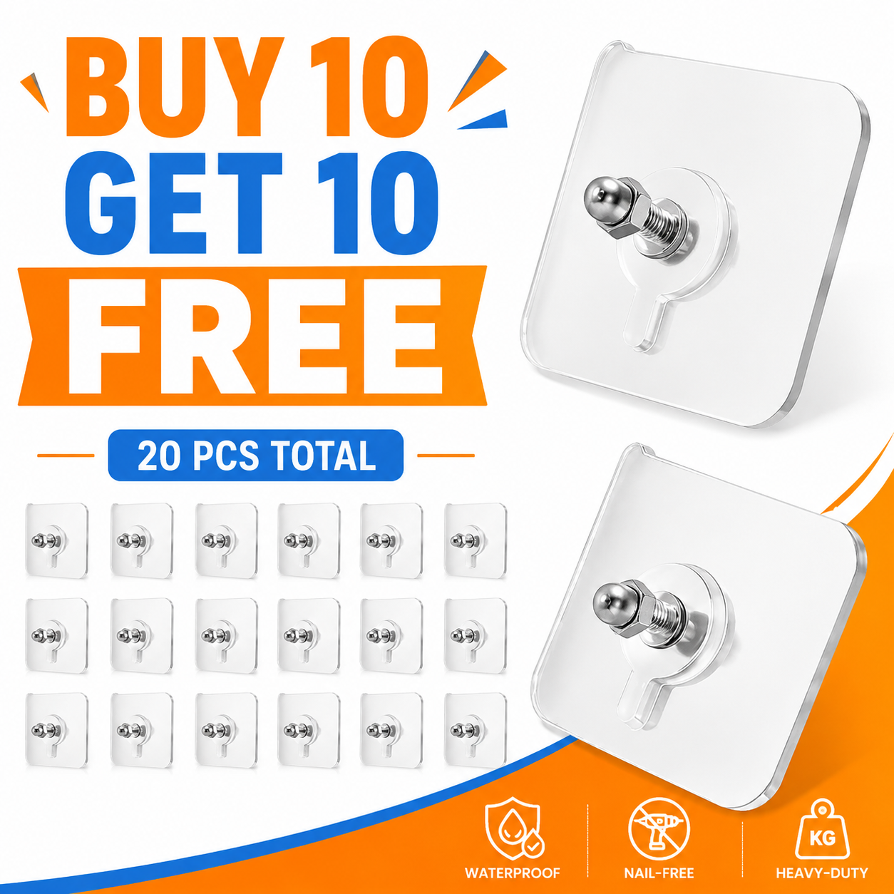 BUY 10 GET 10 FREE 20PCS Adhesive Frame Hooks Wall Mount Self-Adhesive Hooks Suitable for Bathroom and Kitchen Decoration