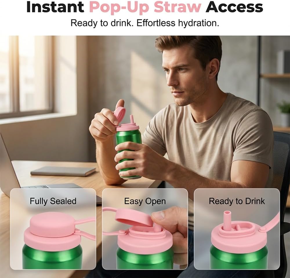 Silicone Can Lid with Straw, 2026 Upgraded Silicone Soda Can Covers, Reusable Straws Silicones, Leak-Proof Soda Can Covers to Keep Carbonation, for soda,Coke,Beer,Juice,Fits Standard Cans