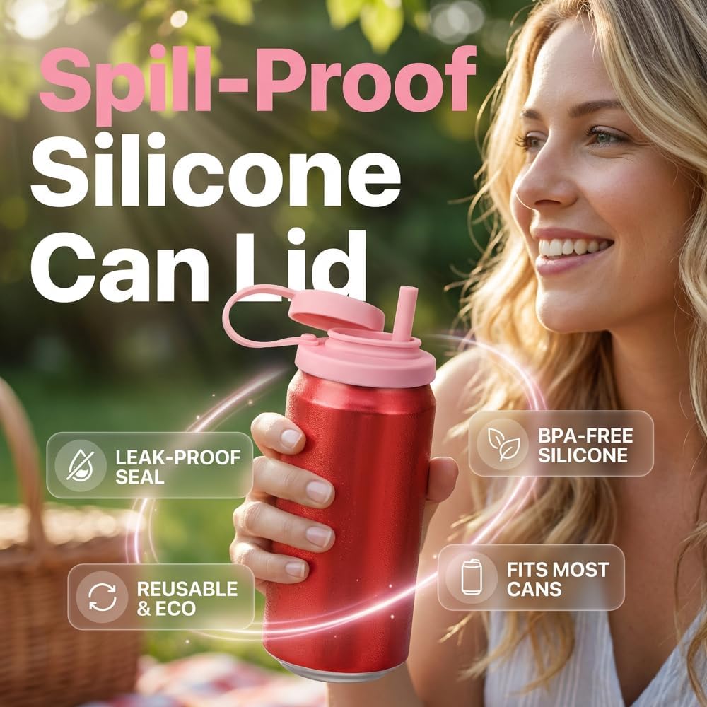 Silicone Can Lid with Straw, 2026 Upgraded Silicone Soda Can Covers, Reusable Straws Silicones, Leak-Proof Soda Can Covers to Keep Carbonation, for soda,Coke,Beer,Juice,Fits Standard Cans