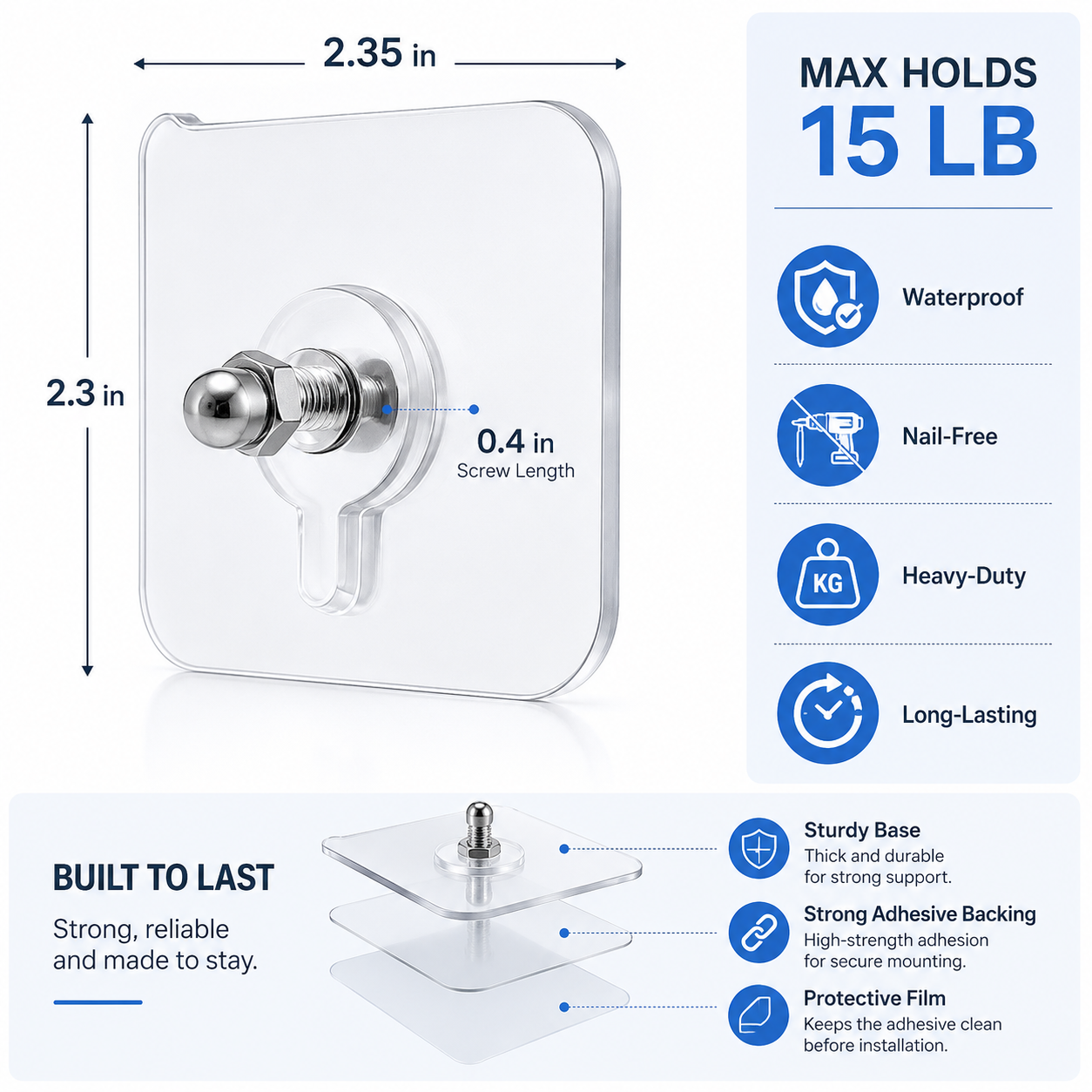 BUY 10 GET 10 FREE 20PCS Adhesive Frame Hooks Wall Mount Self-Adhesive Hooks Suitable for Bathroom and Kitchen Decoration