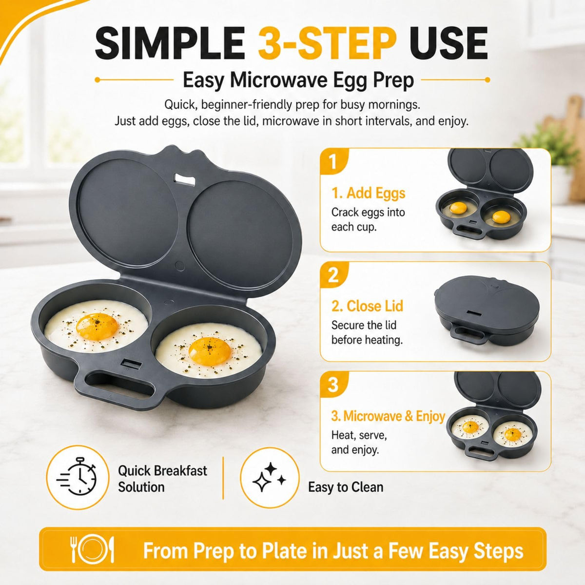 Easy to Clean Microwave Egg Steamer Mold BPA‑Free,Food‑Grade Plastic PP Material - Non-Stick,2 Cup Round Egg Maker, Perfect Shape, Quick Prep, Healthy Cooking Gadget for Kitchens, Easy Egg Cooker Home Egg Boiler Dishwasher-safe Omelette Maker (Dark Gray)