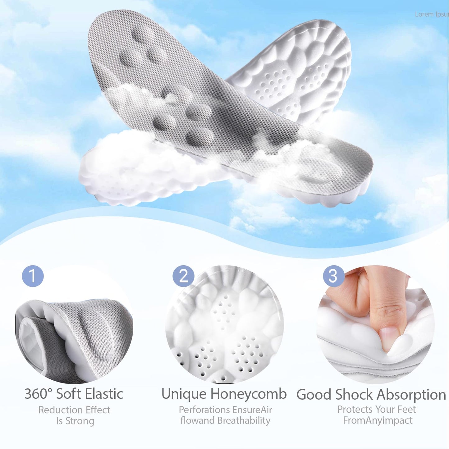 4D Cloud Insoles for Men and Women, Memory Foam Cloud Insoles Super Soft Anti-Fatigue, Shock Absorption, Relieve Foot Pain