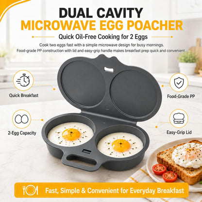 Easy to Clean Microwave Egg Steamer Mold BPA‑Free,Food‑Grade Plastic PP Material - Non-Stick,2 Cup Round Egg Maker, Perfect Shape, Quick Prep, Healthy Cooking Gadget for Kitchens, Easy Egg Cooker Home Egg Boiler Dishwasher-safe Omelette Maker (Dark Gray)