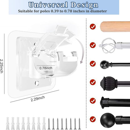 Self Adhesive No Drill Adjustable Curtain Rod Holder Hooks Brackets, Nail Free, No Drilling Hangers for Bathroom, Kitchen, Home, Bathroom and Hotel, Transparent