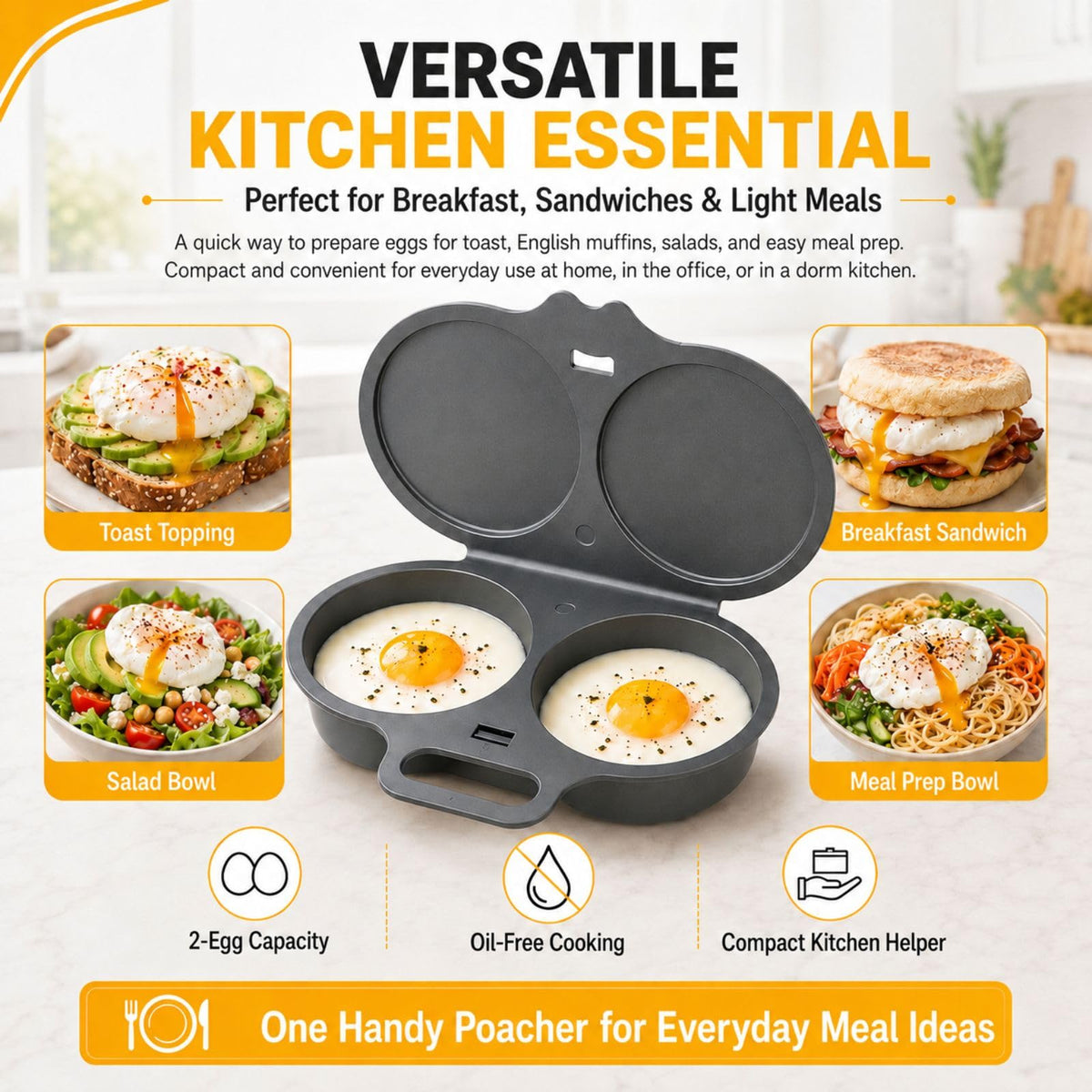 Easy to Clean Microwave Egg Steamer Mold BPA‑Free,Food‑Grade Plastic PP Material - Non-Stick,2 Cup Round Egg Maker, Perfect Shape, Quick Prep, Healthy Cooking Gadget for Kitchens, Easy Egg Cooker Home Egg Boiler Dishwasher-safe Omelette Maker (Dark Gray)