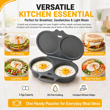 Easy to Clean Microwave Egg Steamer Mold BPA‑Free,Food‑Grade Plastic PP Material - Non-Stick,2 Cup Round Egg Maker, Perfect Shape, Quick Prep, Healthy Cooking Gadget for Kitchens, Easy Egg Cooker Home Egg Boiler Dishwasher-safe Omelette Maker (Dark Gray)