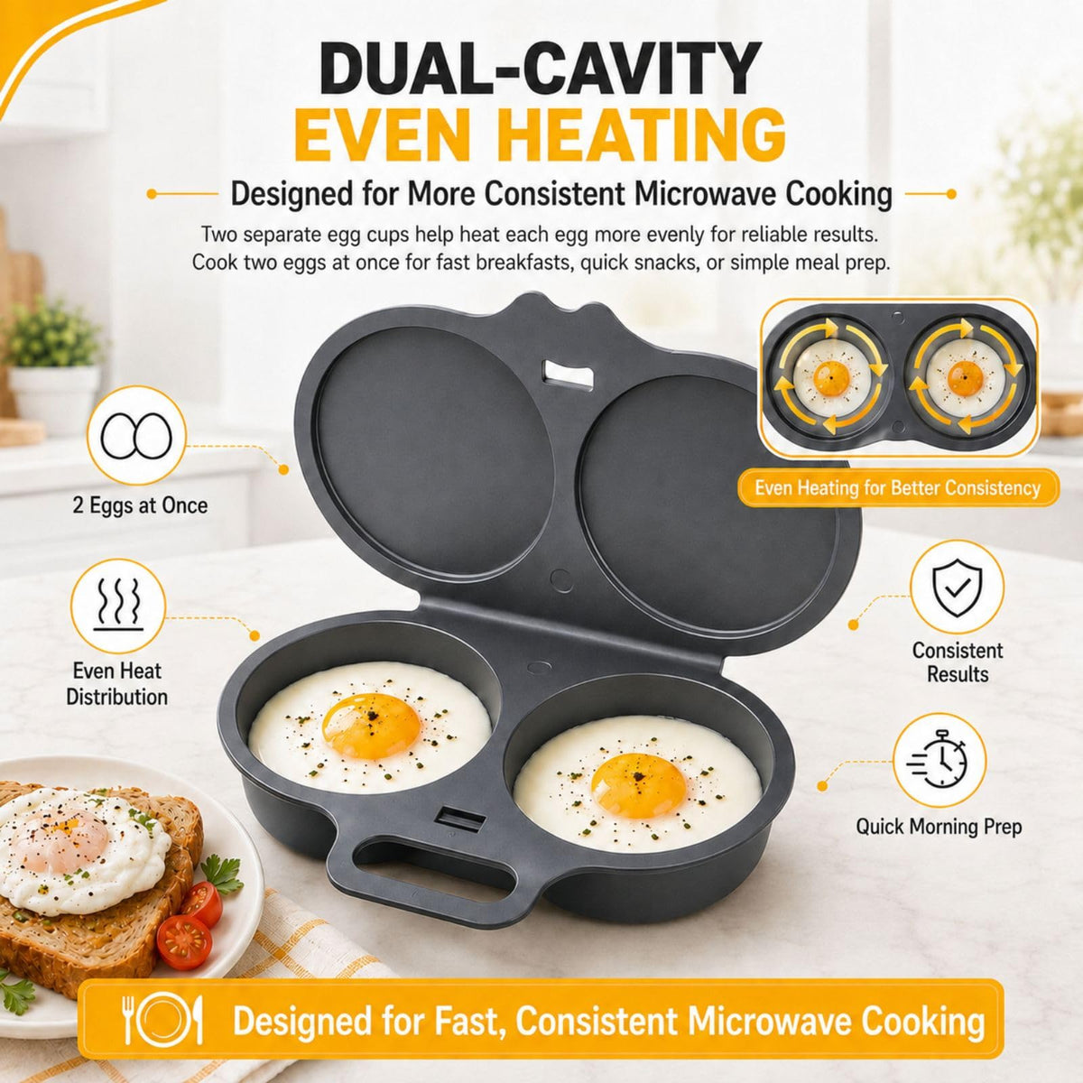 Easy to Clean Microwave Egg Steamer Mold BPA‑Free,Food‑Grade Plastic PP Material - Non-Stick,2 Cup Round Egg Maker, Perfect Shape, Quick Prep, Healthy Cooking Gadget for Kitchens, Easy Egg Cooker Home Egg Boiler Dishwasher-safe Omelette Maker (Dark Gray)
