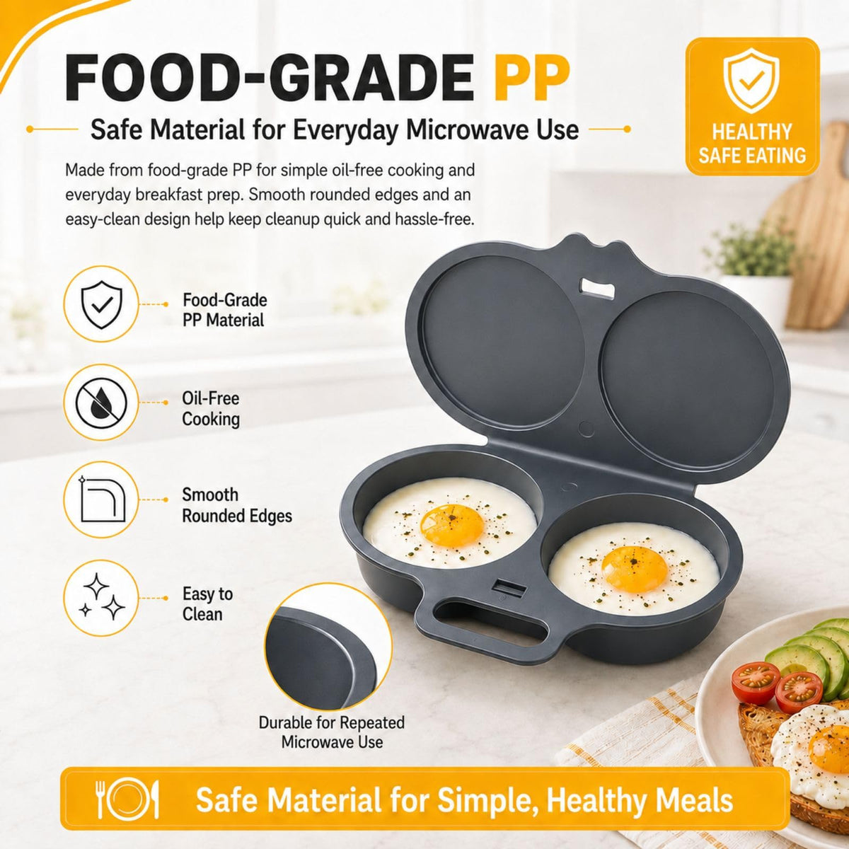 Easy to Clean Microwave Egg Steamer Mold BPA‑Free,Food‑Grade Plastic PP Material - Non-Stick,2 Cup Round Egg Maker, Perfect Shape, Quick Prep, Healthy Cooking Gadget for Kitchens, Easy Egg Cooker Home Egg Boiler Dishwasher-safe Omelette Maker (Dark Gray)