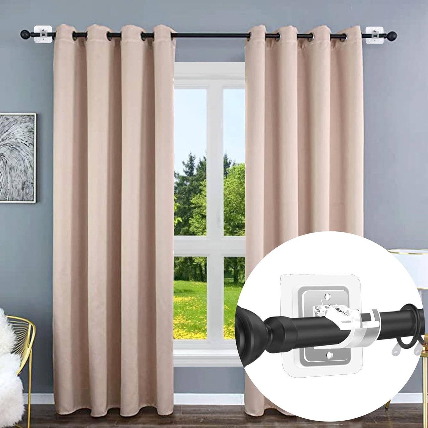 Self Adhesive No Drill Adjustable Curtain Rod Holder Hooks Brackets, Nail Free, No Drilling Hangers for Bathroom, Kitchen, Home, Bathroom and Hotel, Transparent