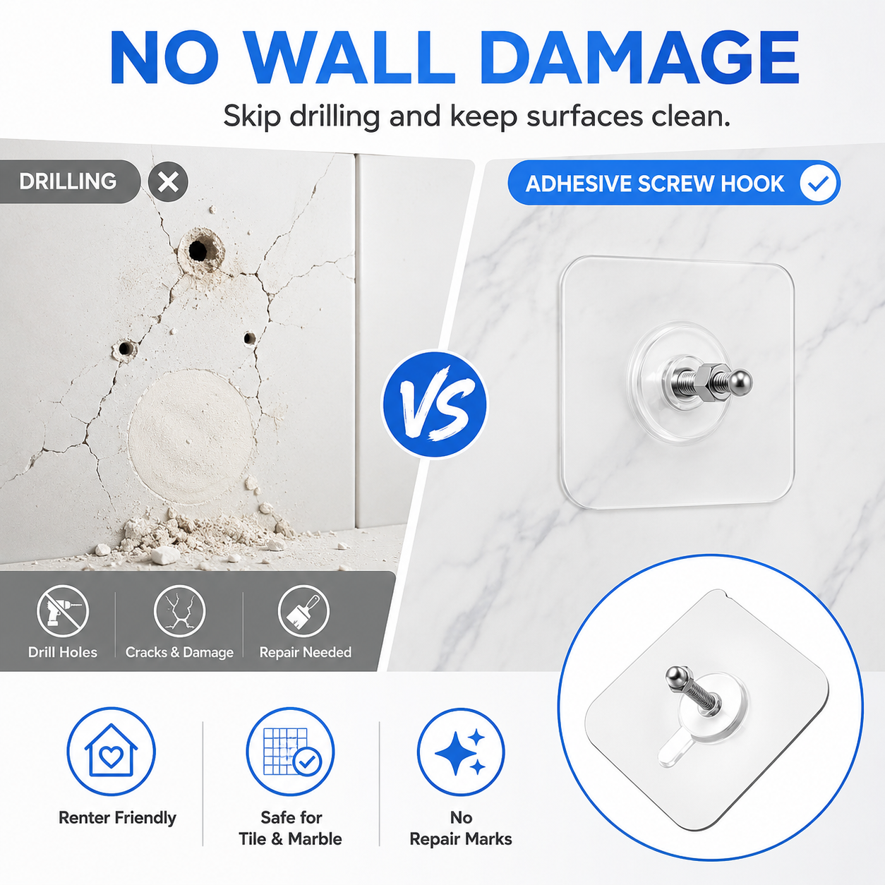 BUY 10 GET 10 FREE 20PCS Adhesive Frame Hooks Wall Mount Self-Adhesive Hooks Suitable for Bathroom and Kitchen Decoration