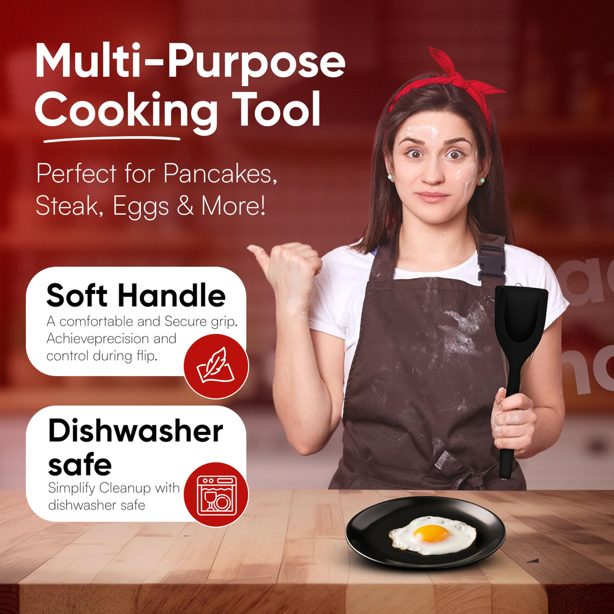 Non-Stick 2-in-1 Grip & Flip Kitchen Tongs for Pancakes, Fish, Eggs, and More – Heat Resistant Cooking Tool (Black)