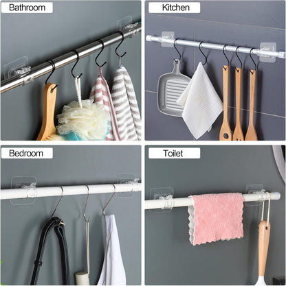 Self Adhesive No Drill Adjustable Curtain Rod Holder Hooks Brackets, Nail Free, No Drilling Hangers for Bathroom, Kitchen, Home, Bathroom and Hotel, Transparent