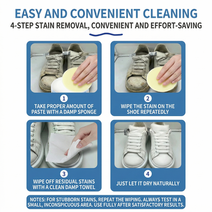 👟Multipurpose No-Wash White Shoe Cleaner Cream with Built-in Sponge for Leather Silicon Car Interiors 160g Mild Formula Gentle Non-Irritating Eco-Friendly