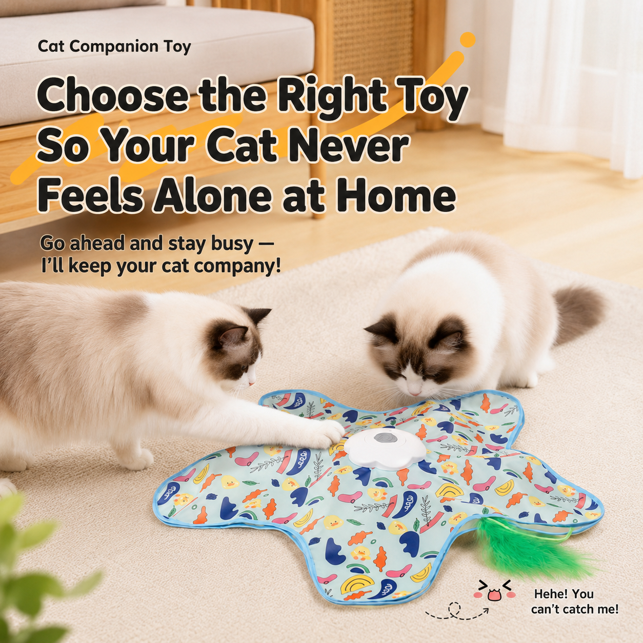 Interactive Unpredicatable Moving Feather Hunting Cat Toy , Hide and Seek Rechargeable Cat toy for bored cat,Automatic Chargeable，Indoor Exercise & Boredom Relief for All Breeds cats , Essential for Petlovers