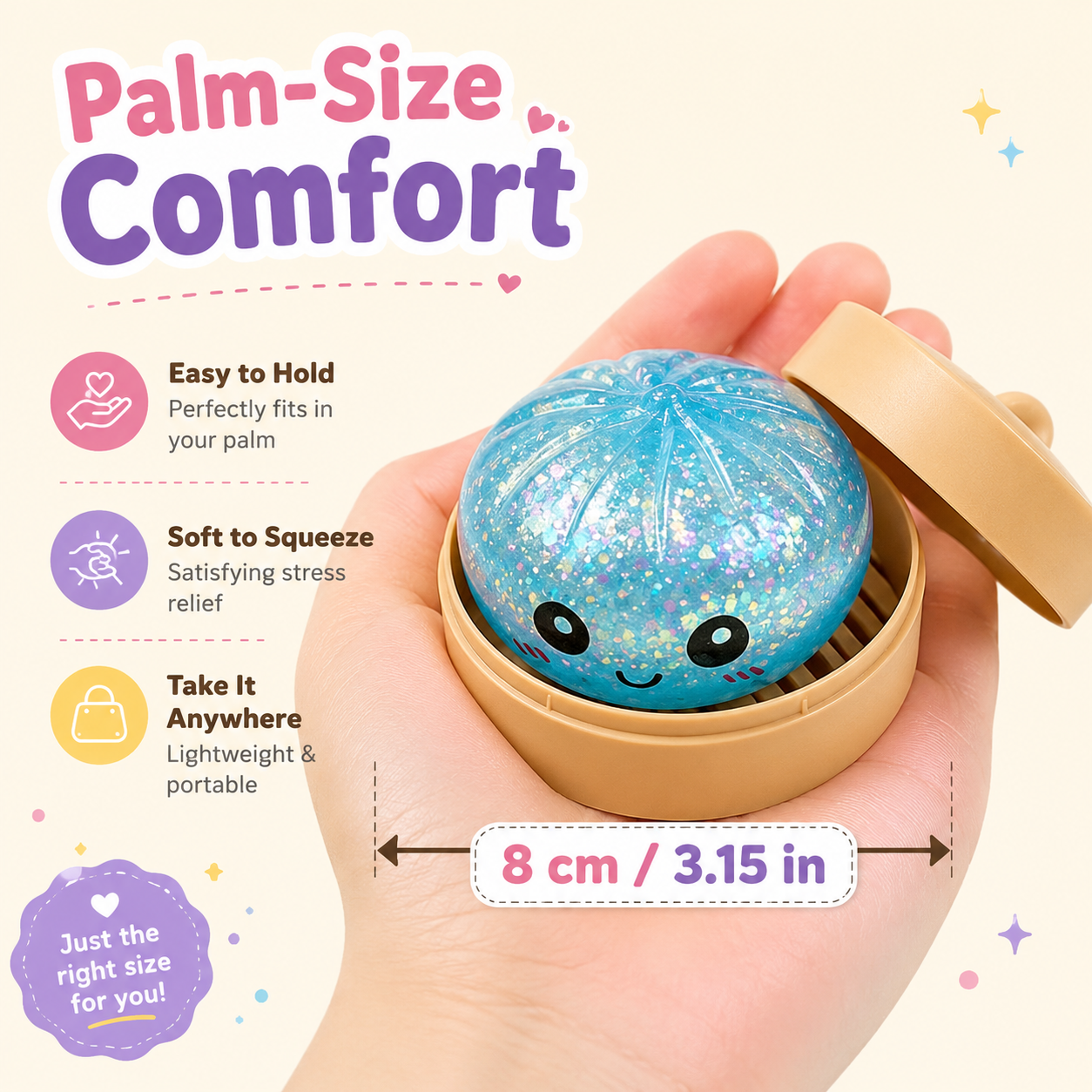🔥Glitter Dumpling Squishy with Box, Soft Sensory Squeeze Toy for Stress Relief, Mystery Glitter Dumplings, Decompression Dough, Not Blind Box, You Can Choose Your Favorite Color Freely