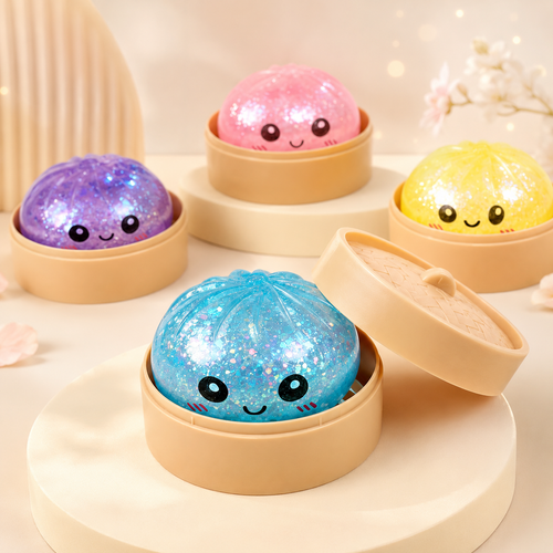 🔥Glitter Dumpling Squishy with Box, Soft Sensory Squeeze Toy for Stress Relief, Mystery Glitter Dumplings, Decompression Dough, Not Blind Box, You Can Choose Your Favorite Color Freely