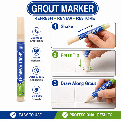 Grout Pen Light Grey Tile Paint Marker: Waterproof Grout Paint, Tile Grout Colorant and Sealer Pen - Light Grey, Narrow 5mm Tip (7mL)