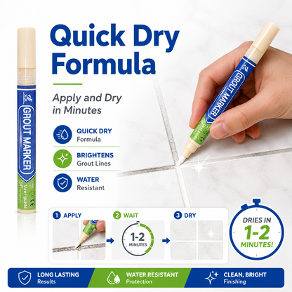 Grout Pen Light Grey Tile Paint Marker: Waterproof Grout Paint, Tile Grout Colorant and Sealer Pen - Light Grey, Narrow 5mm Tip (7mL)